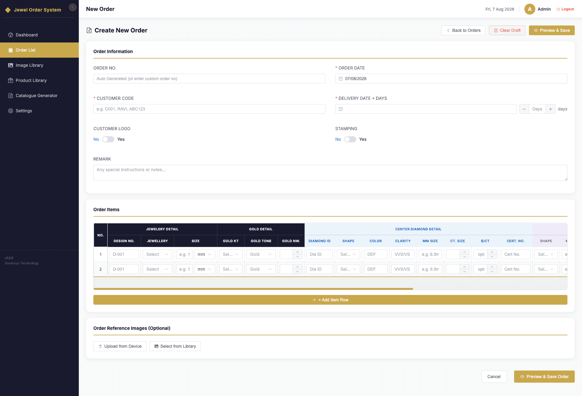 Arnica Jewels — Digital Catalog & Order Automation System Interface view 3