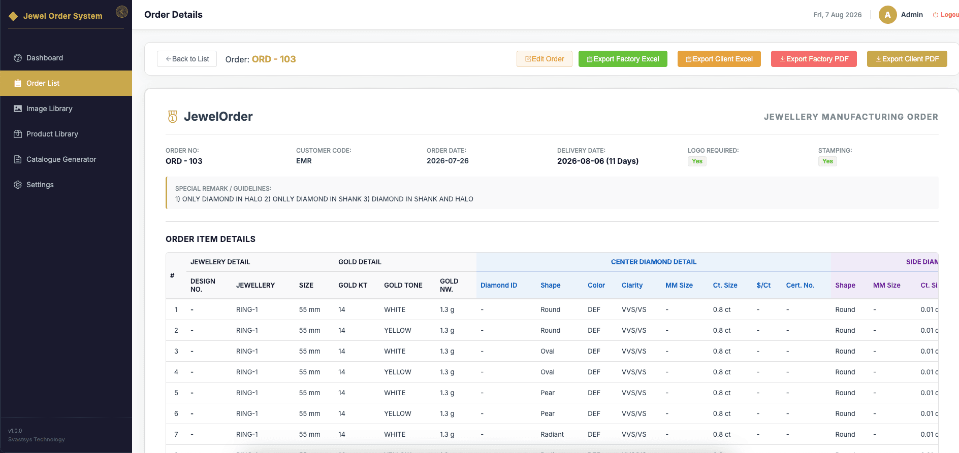 Arnica Jewels — Digital Catalog & Order Automation System Interface view 4